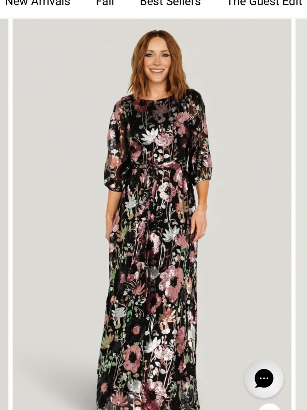 Baltic Born Black Destiny Sequin Maxi Dress with Pink and Gold Floral Sequins